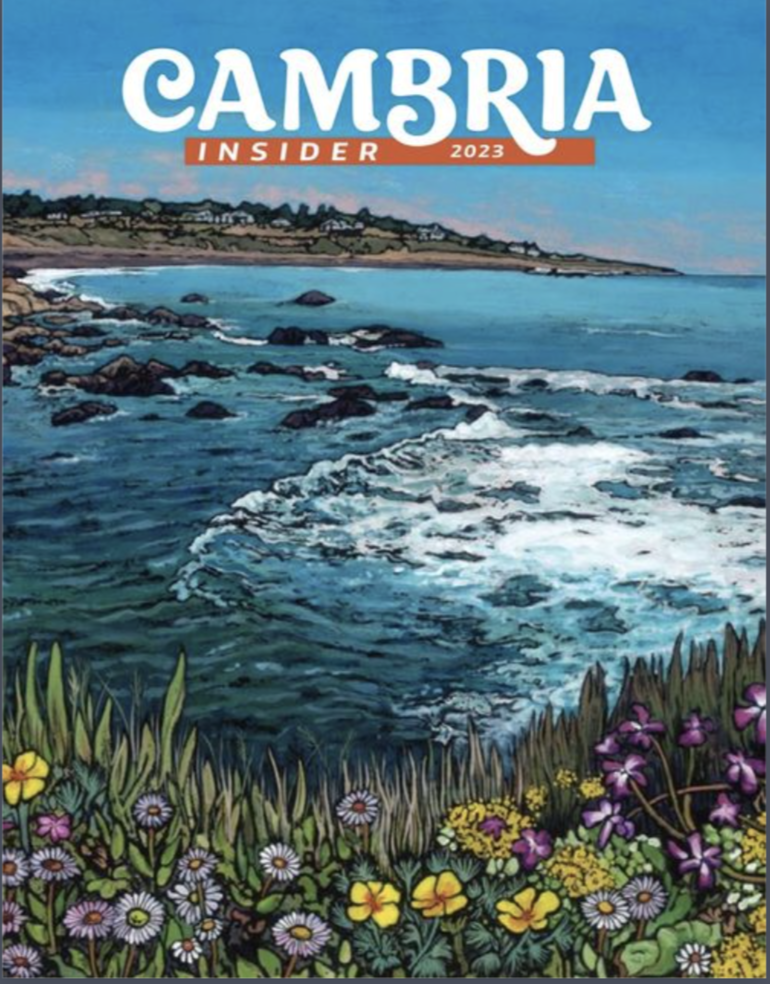 Cover of Cambria Insider Magazine featuring ocean view.